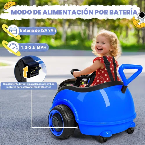 Miniatura 3 de ANPABO Auto eléctrico 3 en 1, juguete de paseo para niños de 12 V con control remoto, giro de 360°, cinturón de seguridad de 5 puntos, luz LED Azul