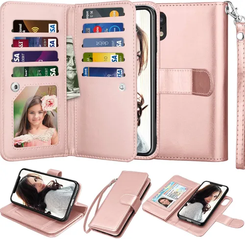 Miniatura 7 de Njjex Funda tipo cartera para iPhone XR, para iPhone XR, piel sintética [9 ranuras para tarjetas] Soporte de crédito de identificación [desmontable]