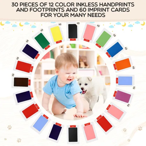 Miniatura 2 de Jetec Juego de 30 huellas y huellas de manos sin tinta, almohadilla de tinta de tacto limpio para manos y huellas de bebé, kit de huellas de perro