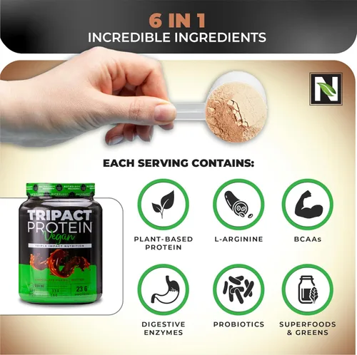 Miniatura 4 de Nutrology TRIPACT Proteína vegana en polvo – Proteína orgánica de guisantes, arroz y calabaza, BCAA y glutamina, batidos sustitutivos de comidas a