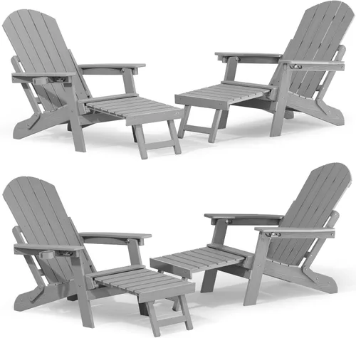 Miniatura 28 de YEFU Silla Adirondack con Otomana Retráctil: Juego de 2 Sillas Adirondack Plegables - Respaldo Ajustable de 5 Niveles con Reposapiés - Sillas