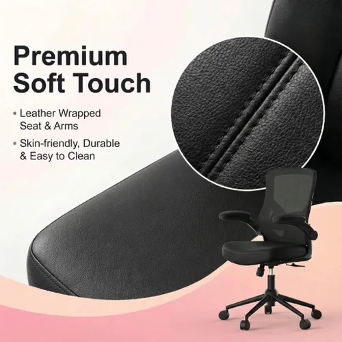 Miniatura 5 de Silla de oficina ergonómica, silla de escritorio de malla con respaldo alto con cojín de espuma moldeada, soporte lumbar ajustable, función de Negro