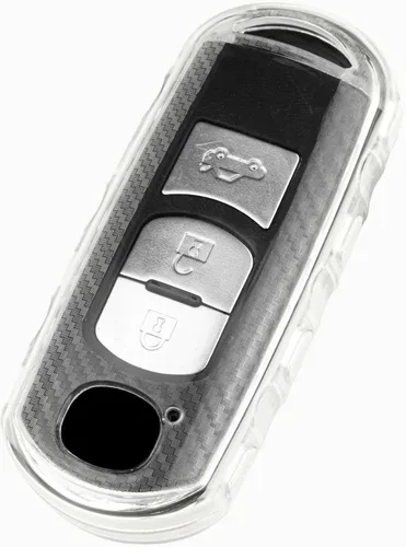 Funda para llavero de TPU compatible con Mazda 3, CX-5, MX-5 Miata, Scion IA, Toyota Yaris IA con textura de fibra de carbono transparente de 2-4