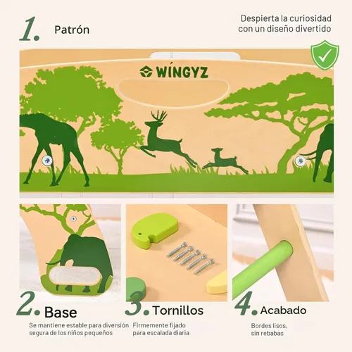 Miniatura 3 de WINGYZ Pikler - Juego de triángulos Montessori plegable 8 en 1 con tobogán reversible de animales, juego de escalada protegido por patente, seguro