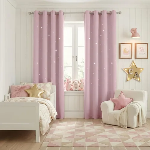Miniatura 11 de NICETOWN Cortinas infantiles perforadas, cortinas marroquíes con estrellas azules para dormitorio de niñas, gruesas y suaves, para oscurecer la Azul