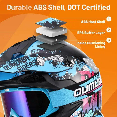 Miniatura 3 de OUMURS DOT Casco de Dirt Bike para Adultos con Gafas, Guantes y Máscara, Visera Solar Ajustable, Casco de Motocicleta ATV Todoterreno Motocross