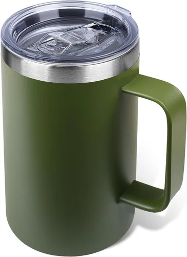 Miniatura 18 de Taza de café aislada de 22 onzas con asa y tapa a prueba de fugas, vaso de viaje de acero inoxidable de doble pared para viajes, oficina, hogar