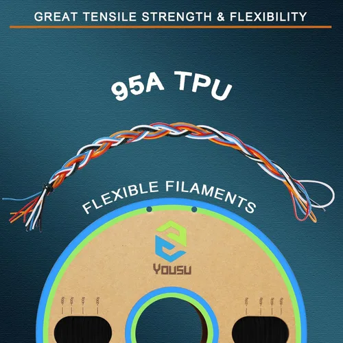 Miniatura 6 de Yousu Filamento de TPU 1.75mm, Filamento Flexible TPU95A, Filamento Suave para Impresora 3D, Filamento de Impresión 3D TPU Negro, Carrete de 1kg