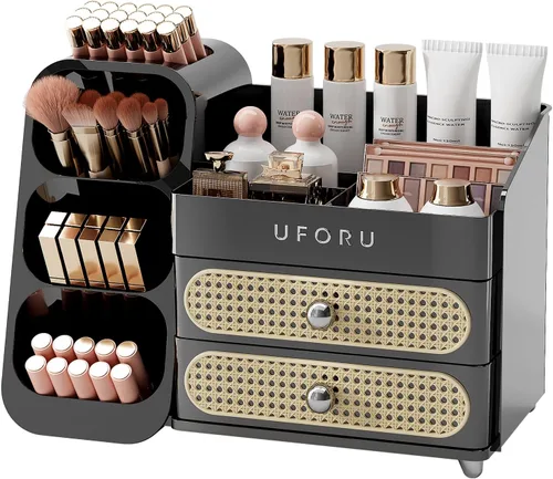 Miniatura 9 de UFORU Organizador de maquillaje para tocador con soporte para pinceles, organizador de cuidado de la piel de gran capacidad para encimera de baño