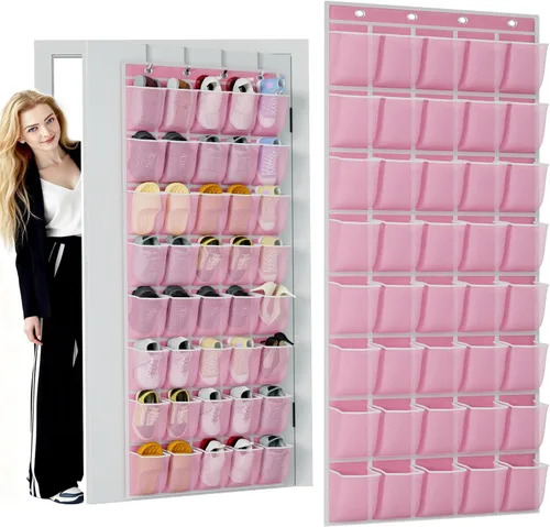 Miniatura 16 de homyfort Organizador de zapatos sobre la puerta, 24 bolsillos grandes de malla transpirable, estante colgante para zapatos que ahorra espacio