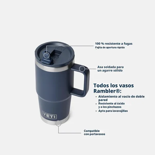 Miniatura 2 de YETI Rambler - Taza de viaje de 20 onzas con tapa abatible con popote, acero inoxidable, aislada al vacío, a prueba de fugas, apta para portavasos