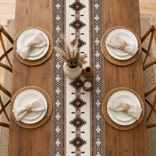 Miniatura 110 de Camino de mesa étnico del suroeste, navajo tribal nativo americano, bohemio, patrón geométrico azteca, camino de mesa para cocina, mesa de comedor