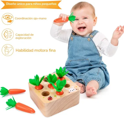 Miniatura 3 de Montessori Toys - Juguetes de Pascua para bebés de 1 a 3 años de edad, juguetes educativos de zanahoria de madera, rompecabezas de clasificación