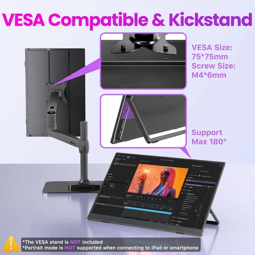 Miniatura 7 de Upperizon Monitor portátil de 16 pulgadas 2K QHD 2560X1600 145% sRGB 120Hz IPS HDR HDMI USB-C Monitor de viaje para laptop, MacBook, PC, Surface PS5