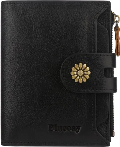 Miniatura 28 de Billetera para mujeres, billetera de cuero plegable de dos pliegues para mujeres con bloqueo RFID, compacta, tarjetero pequeño con ventana