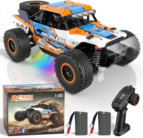 Axirata Auto a Control Remoto, Alta Velocidad 40+KM/H Todoterreno Juguetes de Auto RC Rápido, 1:20 Monster RC Truck 4WD 2.4GHz Impermeable
