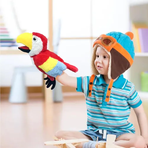 Miniatura 4 de Marionetas de mano de loro, marionetas de mano de animales de 13.8 pulgadas, marionetas de mano de animales de peluche para niños con boca móvil