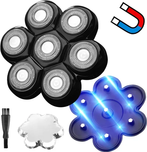 Cabezales de repuesto universales magnéticos de 7 cuchillas compatibles con la afeitadora de cabeza de la serie Freedom Gold y muchas marcas, Negro