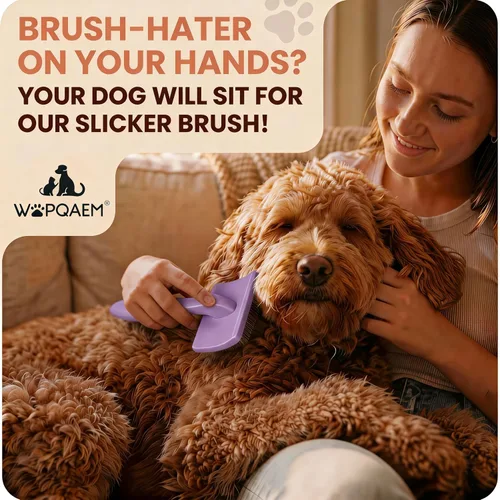 Miniatura 7 de Cepillo deslizante para perros, cepillo grande para perros de pelo largo para garabatos dorados y golden retriever con herramienta de Púrpura