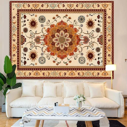 Miniatura 5 de Fowocu Boho Floral Tapestry Wall Hanging Hippie Indian Bohemian Mandala Tapestry Aesthetic Vintage Flower Medallion Beige Yellow Small Tapestries