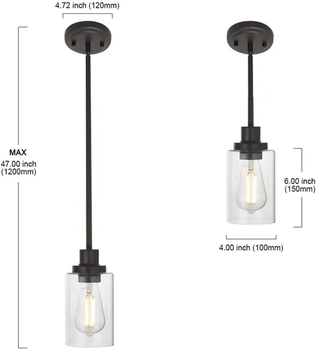 Miniatura 5 de MELUCEE Lámpara colgante de vidrio de 1 luz, estilo Edison industrial, acabado de bronce aceitado, iluminación de isla de cocina, lámpara colgante
