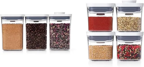 OXO Good Grips - Juego de recipientes POP (3 piezas cuadradas pequeñas + 4 piezas Mini)