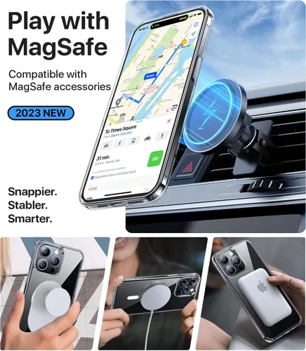 Miniatura 3 de Funda magnética transparente fuerte para iPhone 15 Pro Max, [nunca amarillea] [compatible con MagSafe] [prueba de caídas de grado militar] a prueba