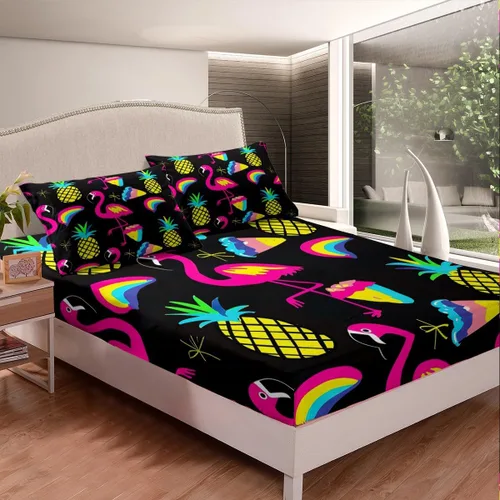 Miniatura 7 de Juego de ropa de cama ajustable con diseño de notas musicales rojo y azul, juego de sábanas para niños, mujeres y hombres, decoración de habitación