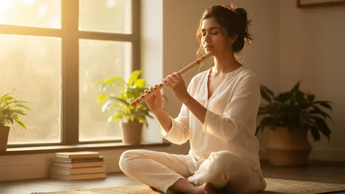 Miniatura 3 de Flauta de bambú de madera india auténtica de 14 pulgadas en clave "B", grabador de instrumentos musicales de viento de madera, Bansuri tradicional