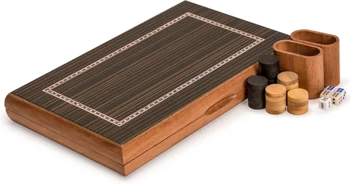 Miniatura 3 de Set de juego de backgammon lacado con incrustaciones de madera en blanco y negro, 13 pulgadas (versión inglés)