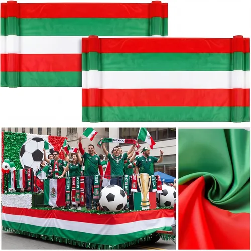 Mindsoft Paquete de 2 decoraciones de fútbol mexicano de 2.3 x 20 pies, bandera grande de color rojo y verde y blanco, decoraciones de fiesta de