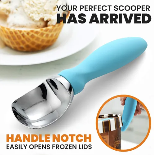 Miniatura 4 de Spring Chef - Cuchara de helado de acero inoxidable con mango suave - Cuchara de helado resistente para yogur congelado, gelato, sundae, melón, Azul