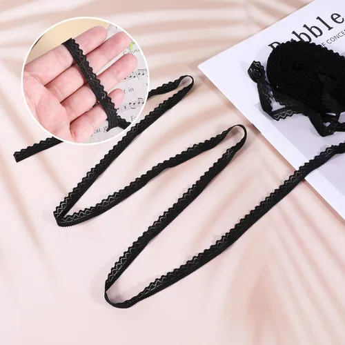 Miniatura 3 de Ribete de encaje negro de 10 yardas, cinta de encaje de ganchillo de 0.39 pulgadas para manualidades, cordones elásticos anchos para decoración