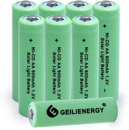 NICD - Batería recargable AA de 800 mAh para luz solar, lámpara solar, luces de jardín (paquete de 8)