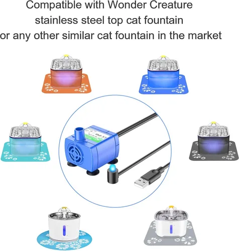 Miniatura 2 de Repuesto de bomba de fuente para gatos, bomba de fuente de agua mejorada para gatos para fuente redonda y cúbica (el adaptador no está incluido)