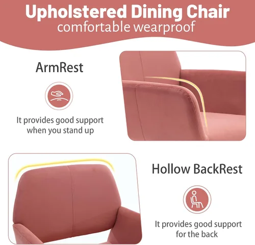 Miniatura 5 de KCC Sillas Pequeñas y Modernas con Brazos para Comedor 1 Pieza, Asiento Lateral Tapizado en Terciopelo de Mediados de Siglo Club para Invitados