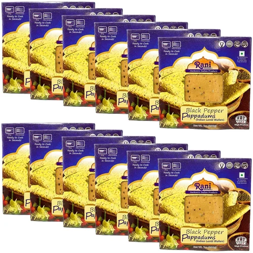 Miniatura 18 de Rani Pappadums (aperitivo de oblea de lentejas indias) Papad de pimienta negra, 7 onzas (7.05 oz) aproximadamente 15 unidades, 7 pulgadas, paquete