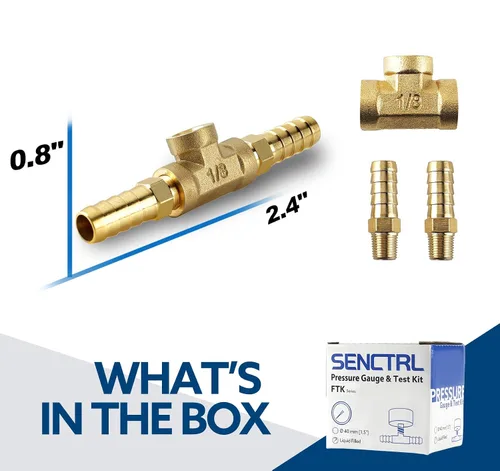 Miniatura 3 de SENCTRL Kit de manómetro de presión de combustible de 15 PSI para línea de combustible de 3/8, esfera negra, motores de carburador, motores
