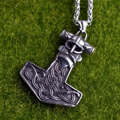 Miniatura 3 de LANGHONG Collar de martillo de Thor vikingo nórdico Mjolnir para hombre, joyería de talismán