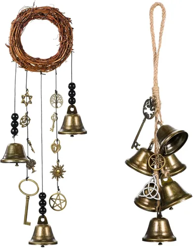 Miniatura 7 de Jetec 2 piezas de campanas de bruja para proteger las puertas, campanas de viento de bruja, corona hecha a mano para decoración de puerta del hogar