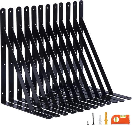 Miniatura 12 de NEODROP Paquete de 4 soportes de estante de 12 pulgadas de alta resistencia, soporte de pared grande para estantes de almacenamiento de garaje