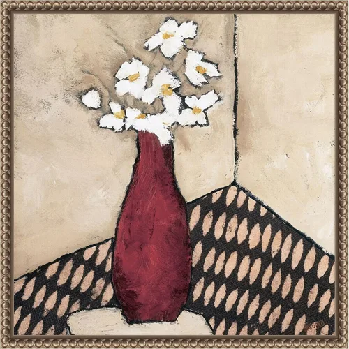 Amanti Art Lienzo enmarcado para pared, florero rojo retro de 16 x 16 pulgadas, por Judi Bagnato, lienzo enmarcado para pared, obras de arte