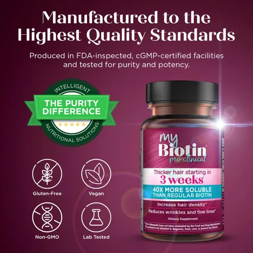 Miniatura 8 de Purity Products MyBiotin ProClinical – Cabello más grueso a partir de 3 semanas y combate las arrugas – Matriz de biotina y vitamina B7 patentada