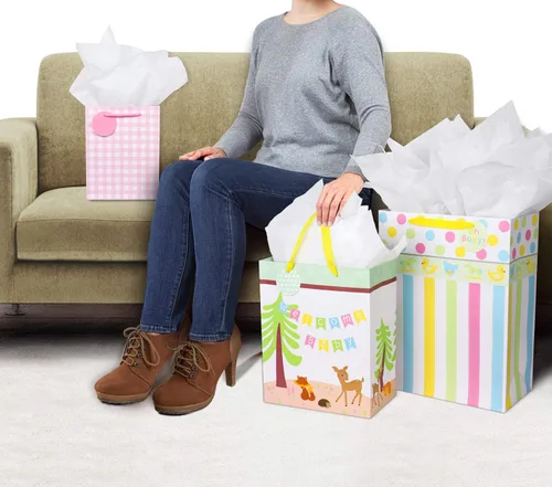 Miniatura 3 de FZOPO Surtido de bolsas de regalo para bebé, bolsas de regalo de papel resistente, paquete de 12 bolsas pequeñas, medianas y extra grandes para baby