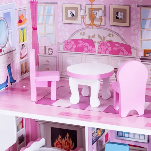 Miniatura 4 de Honey Joy Casa de muñecas de madera de 3 niveles con 8 muebles, casa de muñecas para niños, juego de princesa mini, regalo para niñas pequeñas 2.5