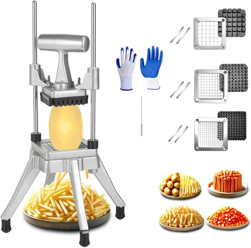 Picador comercial de verduras y cortador de papas fritas de acero inoxidable, cortador de verduras de acero inoxidable, tamaños de cuchillas de 1/4
