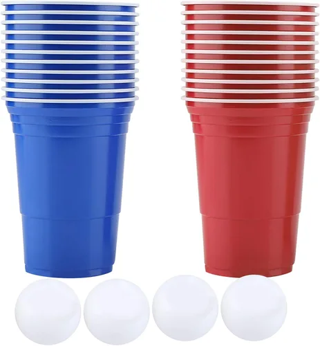 Juego de Beer Pong, juego de cerveza de plástico para beber, juego de vasos de Beer Pong contiene 22 tazas de Beer Pong y 4 bolas de pong Copas