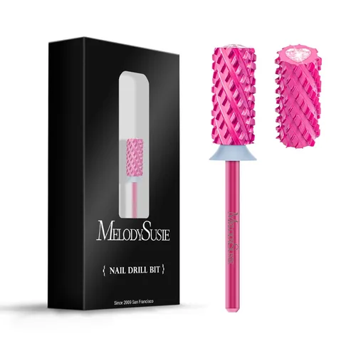 MelodySusie - Broca de uñas de carburo de tungsteno con vástago de 3/32 pulgadas, cabezal grande con punta de cristal en forma de corazón rosa,