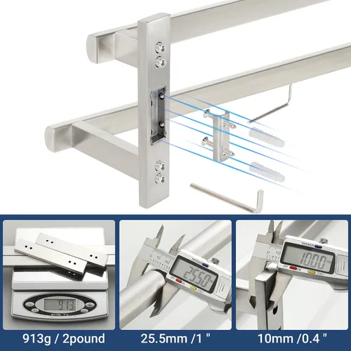 Miniatura 6 de SAYAYO Barra doble de toallas para baño, toallero de baño de 24 pulgadas de níquel cepillado, soporte de toalla montado en la pared, acero