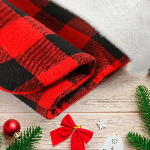 Miniatura 4 de Senneny - Medias de Navidad con iniciales, 20" grandes rojas y negras a cuadros de búfalo, monograma, medias de Navidad con puño de felpa blanca